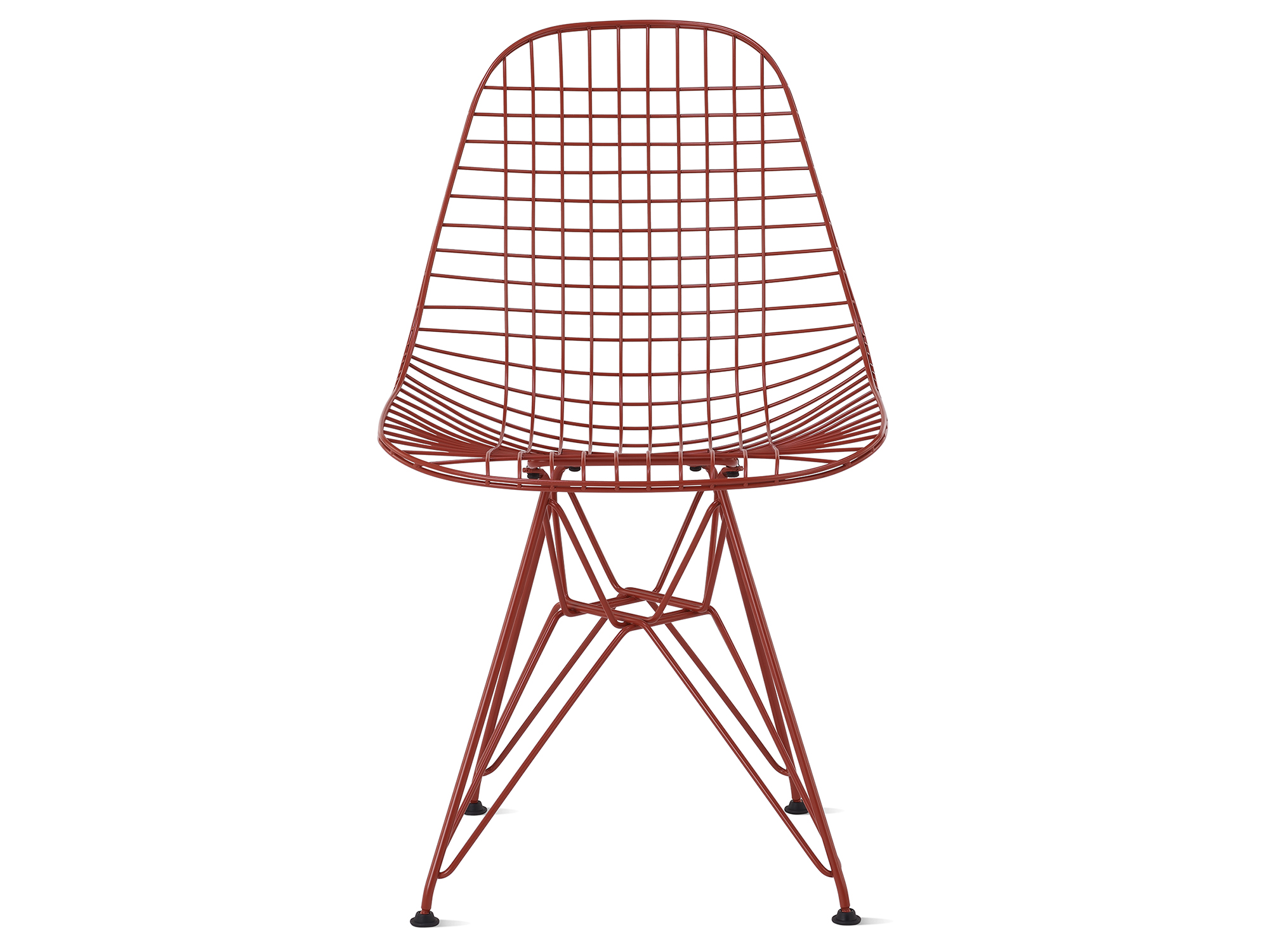 Iron red wire chair with wire base front view